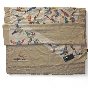 Alexander McQueen Beige Scarf with Multicolor Bird Motif